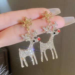 🎄 Gold Tone Sparkling Rudolph The Red Nosed Reindeer Earrings